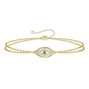 18K Gold Plated Women's Evil Eye Bracelet with Center Faux Stone Waterproof